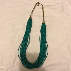 Beaded multistrand teal and gold necklace